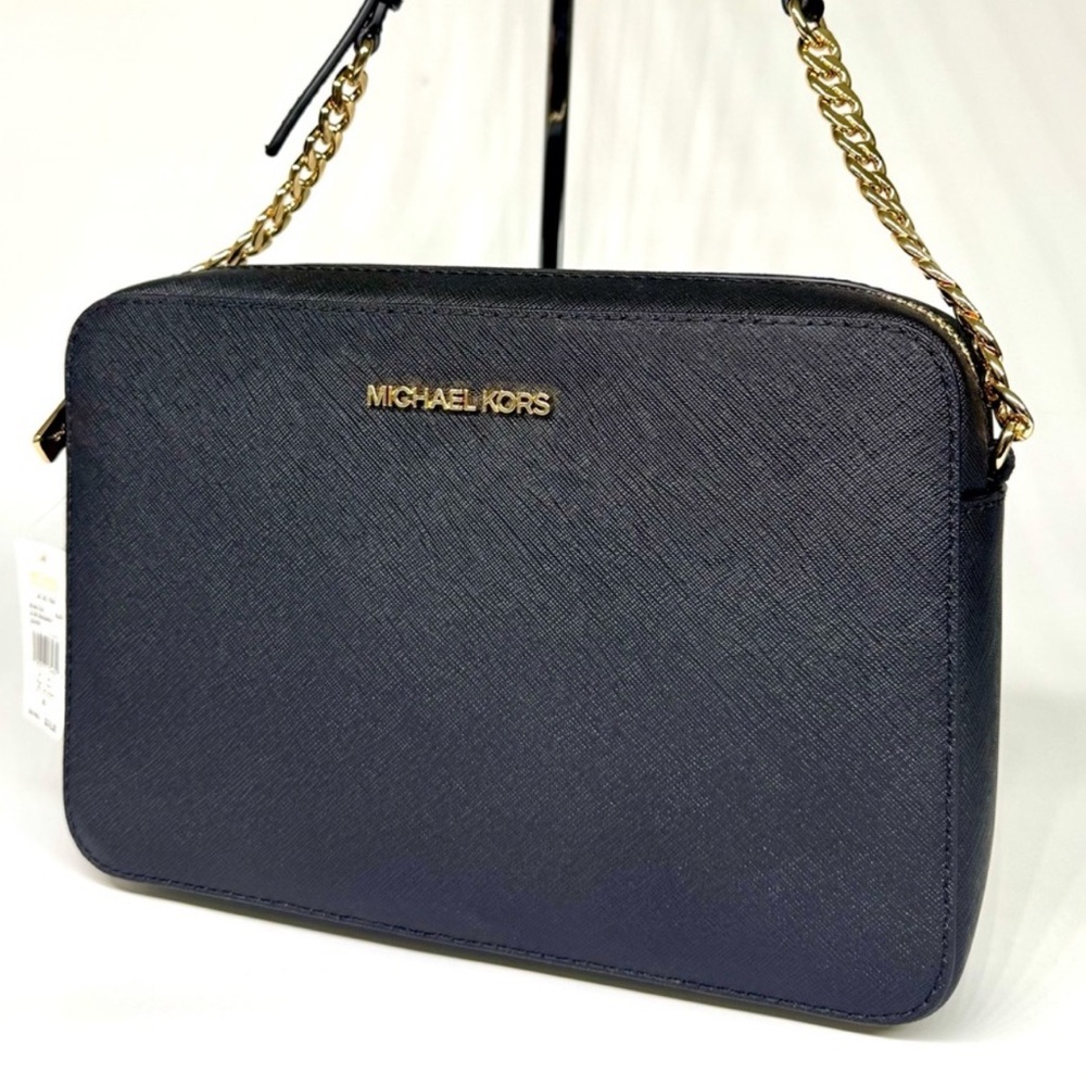 Michael Kors Jet Set Large Signature Logo Crossbody Bag Black/Gold